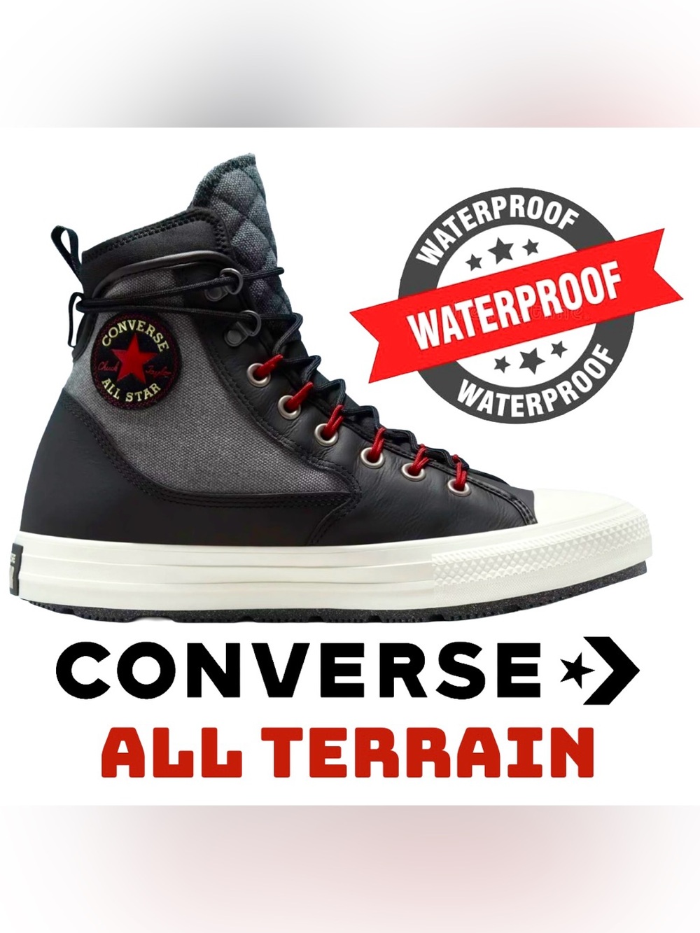 Converse CTAS Men’s 8 All Terrain Hi-Sneaker Waterproof Boot Grey Black